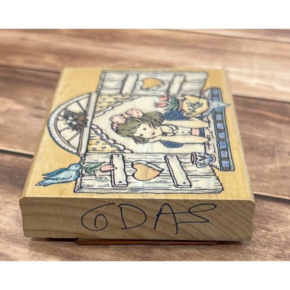 1996 PENNY BLACK 579K THINKING OF YOU WOOD MOUNTED RUBBER STAMP LOVE BLUE JAY - Picture 5 of 6